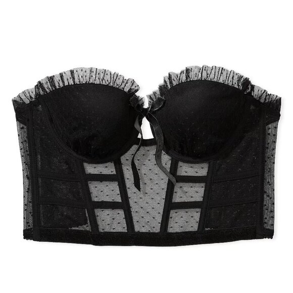 New! Victoria’s Secret Velvet Strapless Dotted Mesh Corset Bra Top 4111 - Picture 1 of 7